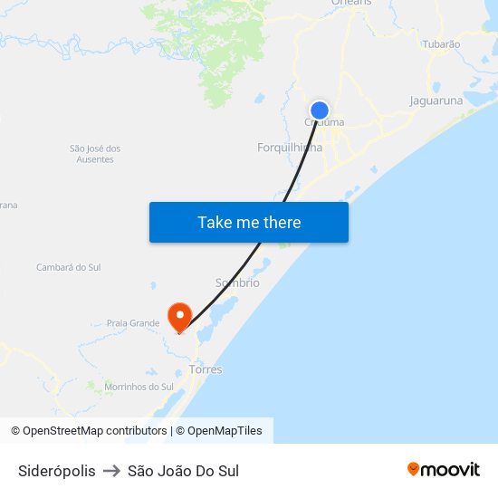 Siderópolis to São João Do Sul map