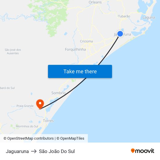 Jaguaruna to São João Do Sul map