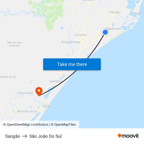 Sangão to São João Do Sul map