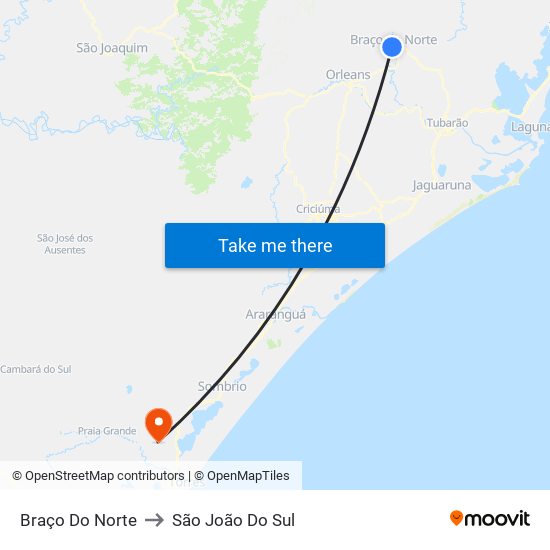 Braço Do Norte to São João Do Sul map