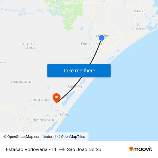 Estação Rodoviaria - 11 to São João Do Sul map
