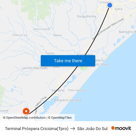 Terminal Próspera Criciúma(Tpro) to São João Do Sul map