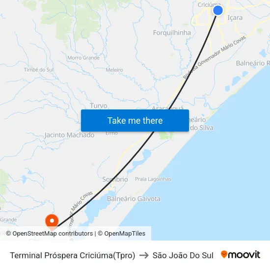 Terminal Próspera Criciúma(Tpro) to São João Do Sul map
