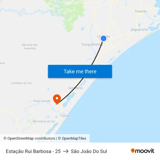 Estação Rui Barbosa - 25 to São João Do Sul map