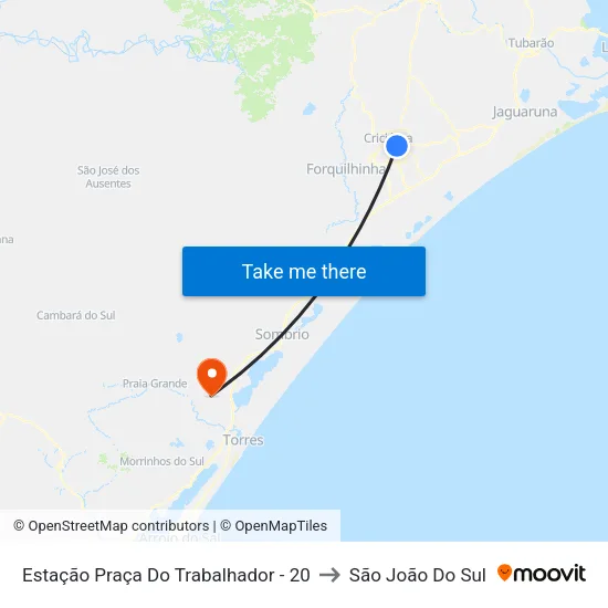 Estação Praça Do Trabalhador - 20 to São João Do Sul map