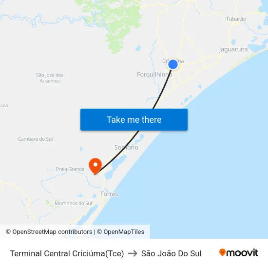 Terminal Central Criciúma(Tce) to São João Do Sul map