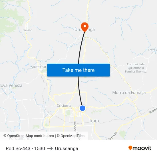 Rod.Sc-443 - 1530 to Urussanga map