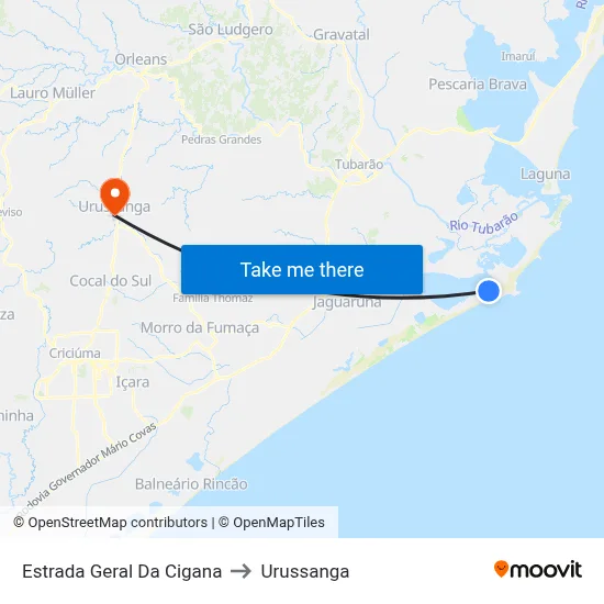 Estrada Geral Da Cigana to Urussanga map