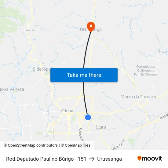 Rod.Deputado Paulino Búrigo - 151 to Urussanga map