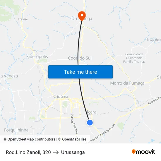 Rod.Lino Zanoli, 320 to Urussanga map