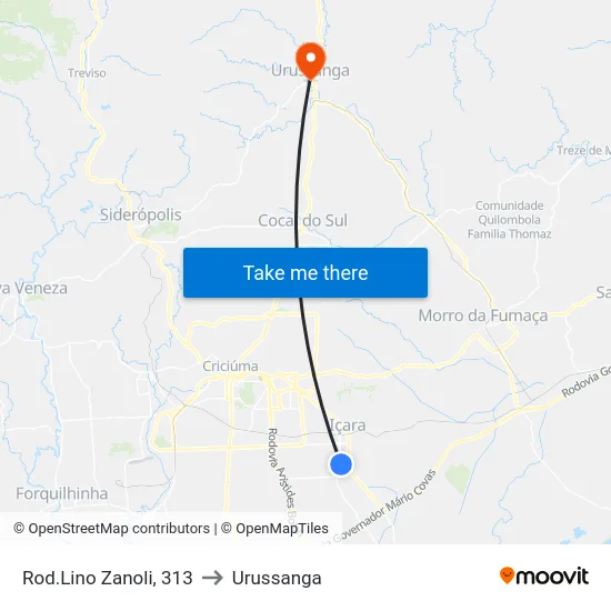 Rod.Lino Zanoli, 313 to Urussanga map