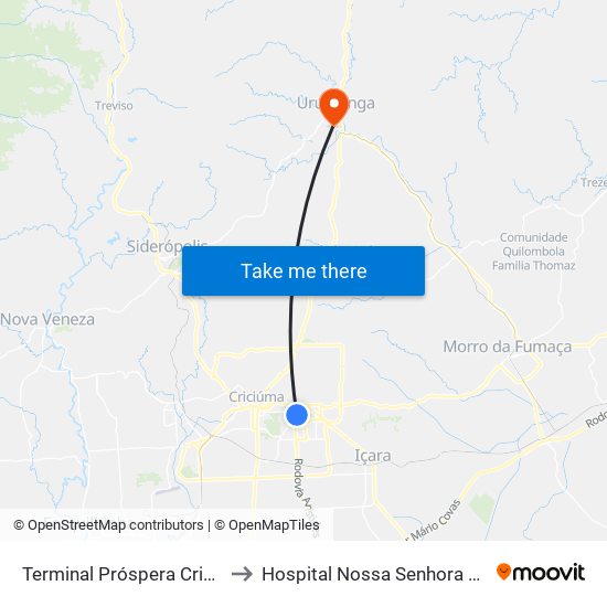 Terminal Próspera Criciúma(Tpro) to Hospital Nossa Senhora Da Conceição map