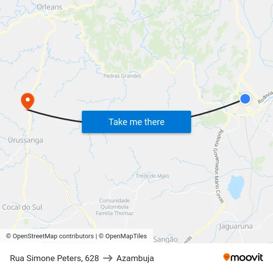 Rua Simone Peters, 628 to Azambuja map