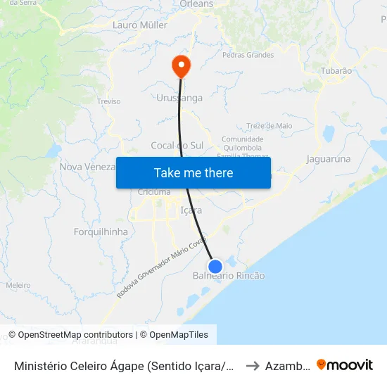 Ministério Celeiro Ágape (Sentido Içara/Criciúma) to Azambuja map