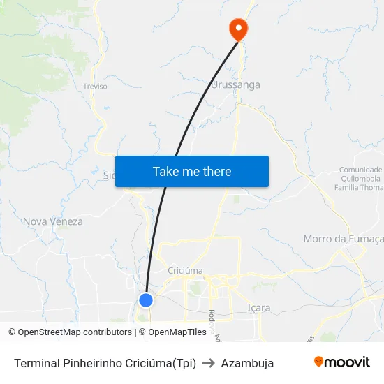 Terminal Pinheirinho Criciúma(Tpi) to Azambuja map