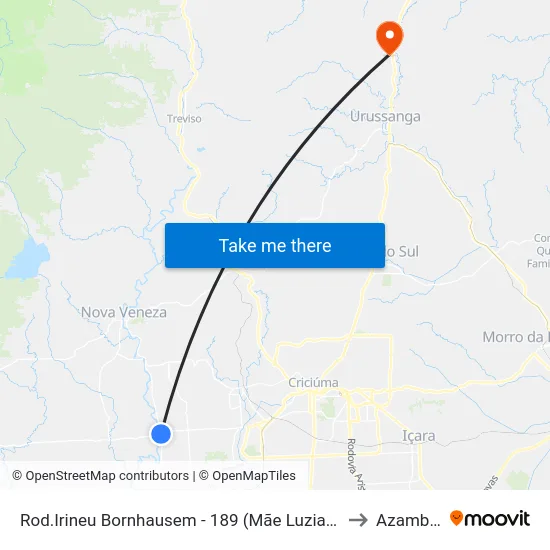 Rod.Irineu Bornhausem - 189 (Mãe Luzia Campo) to Azambuja map