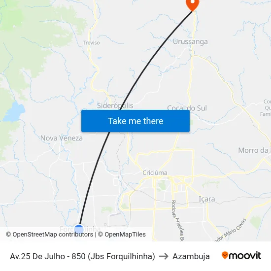 Av.25 De Julho - 850 (Jbs Forquilhinha) to Azambuja map