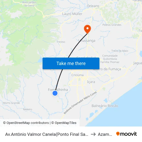 Av.Antônio Valmor Canela(Ponto Final Santa Isabel) to Azambuja map
