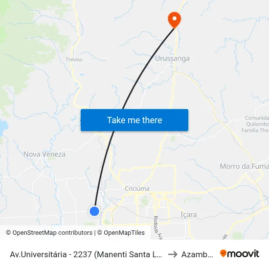 Av.Universitária - 2237 (Manenti Santa Luzia) to Azambuja map
