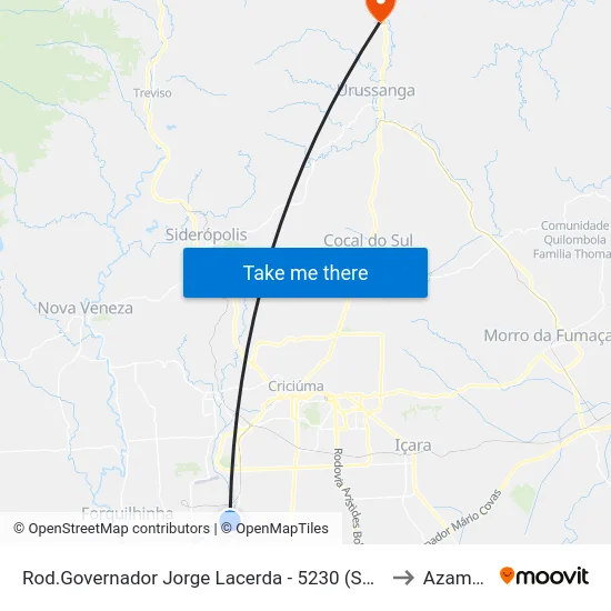 Rod.Governador Jorge Lacerda - 5230 (Sangão Trevo) to Azambuja map