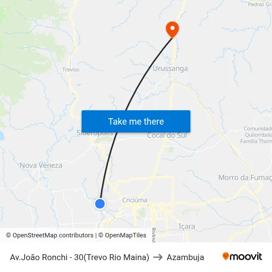 Av.João Ronchi - 30(Trevo Rio Maina) to Azambuja map