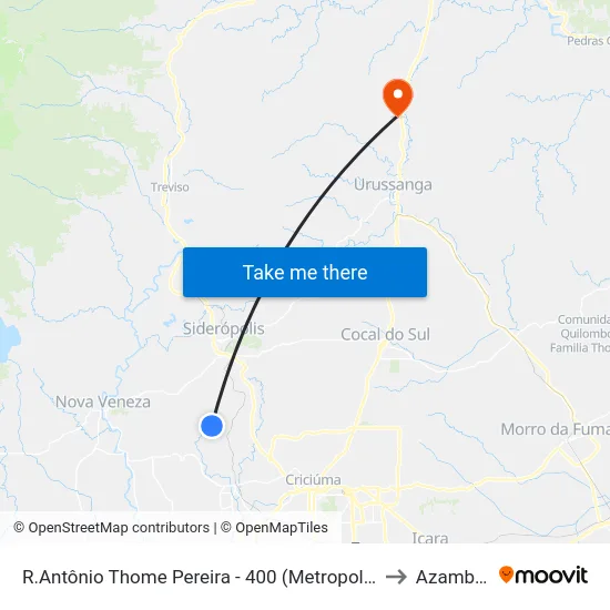 R.Antônio Thome Pereira - 400 (Metropol Praça) to Azambuja map