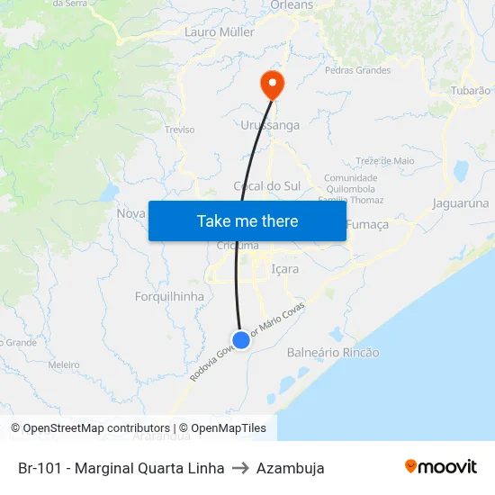 Br-101 - Marginal Quarta Linha to Azambuja map