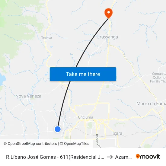 R.Líbano José Gomes - 611(Residencial Jardim União) to Azambuja map