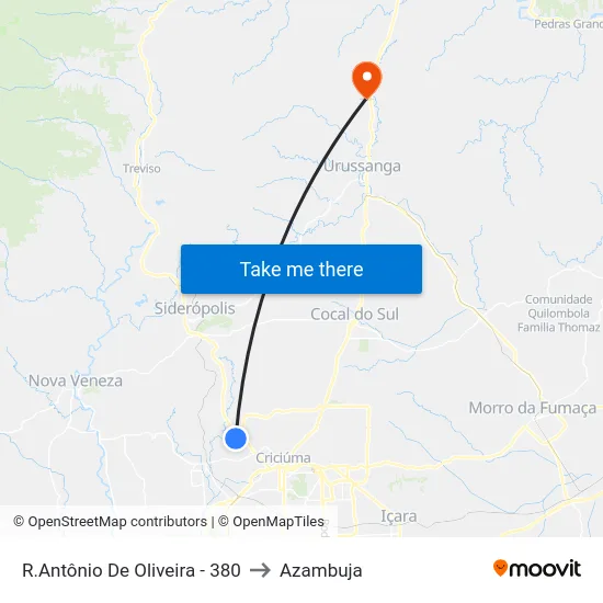 R.Antônio De Oliveira - 380 to Azambuja map