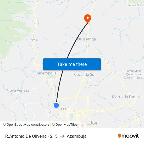R.Antônio De Oliveira - 215 to Azambuja map