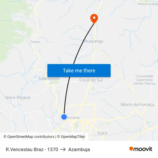 R.Venceslau Braz - 1370 to Azambuja map