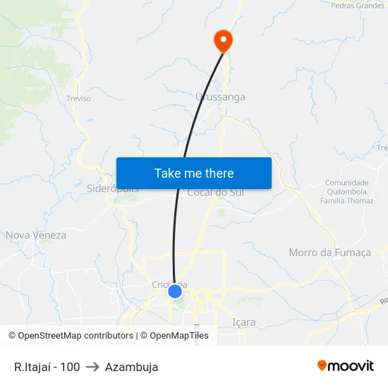 R.Itajaí - 100 to Azambuja map