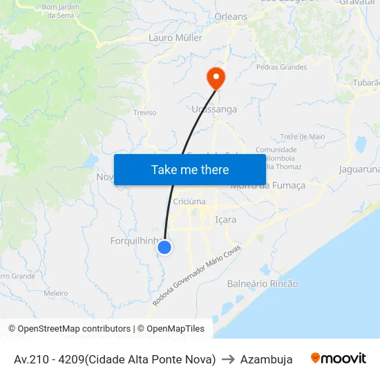 Av.210 - 4209(Cidade Alta Ponte Nova) to Azambuja map