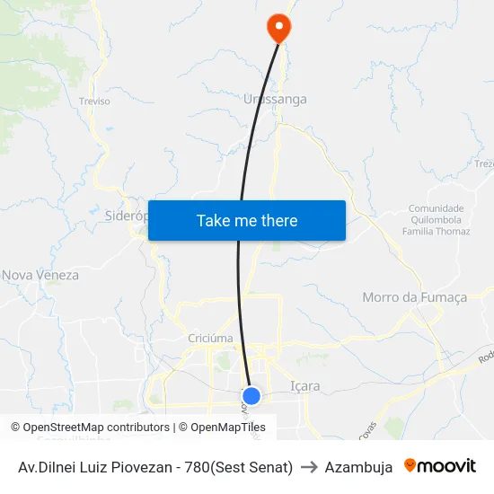 Av.Dilnei Luiz Piovezan - 780(Sest Senat) to Azambuja map