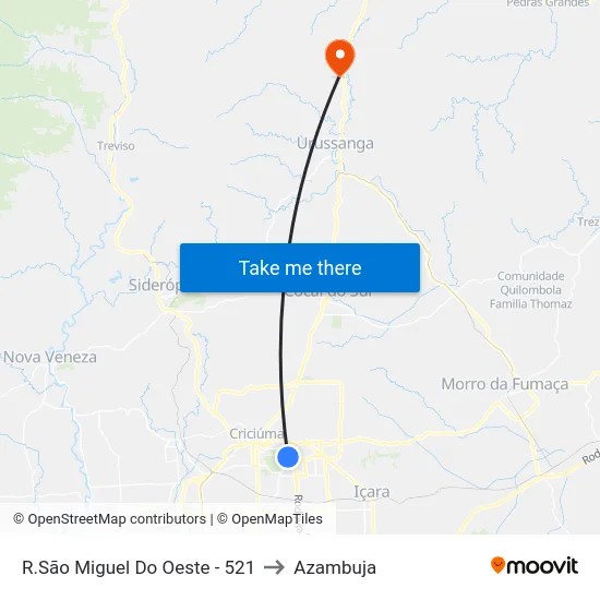 R.São Miguel Do Oeste - 521 to Azambuja map