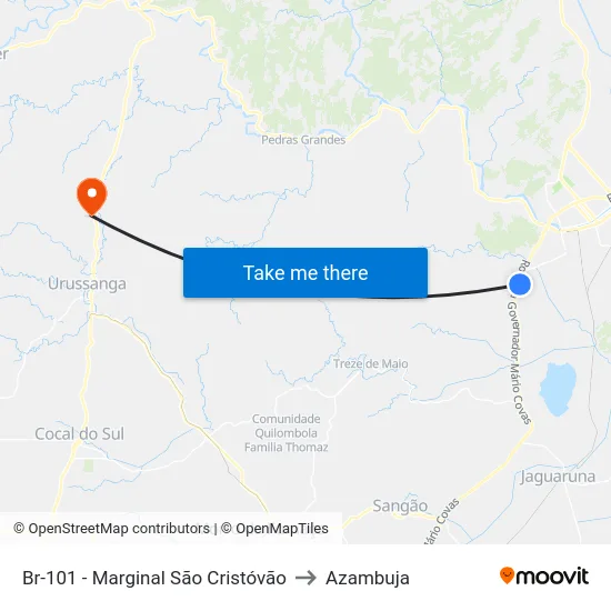 Br-101 - Marginal São Cristóvão to Azambuja map