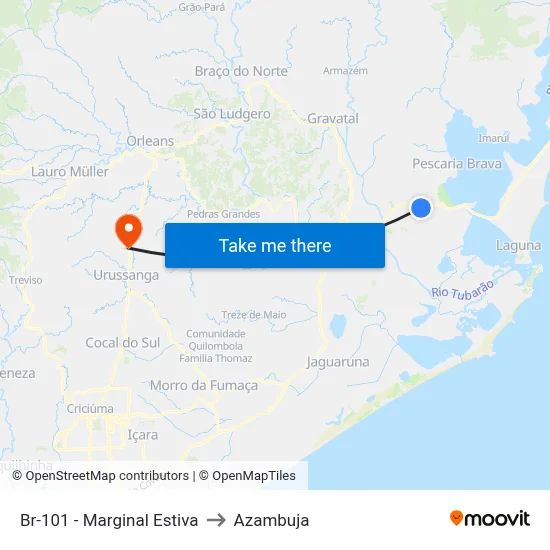 Br-101 - Marginal Estiva to Azambuja map