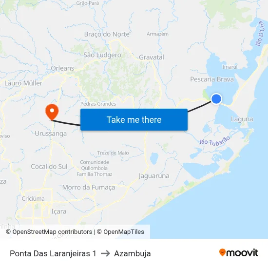 Ponta Das Laranjeiras 1 to Azambuja map