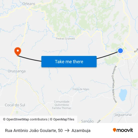 Rua Antônio João Goularte, 50 to Azambuja map