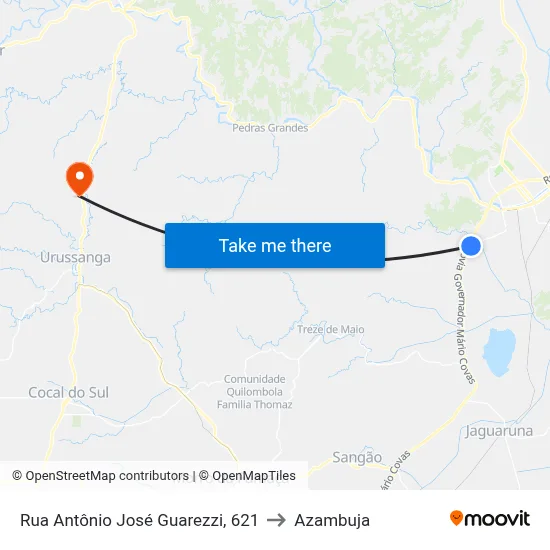 Rua Antônio José Guarezzi, 621 to Azambuja map