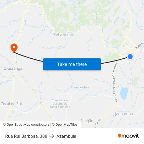 Rua Rui Barbosa, 388 to Azambuja map