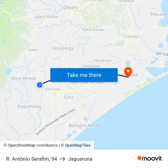 R. Antônio Serafim, 94 to Jaguaruna map