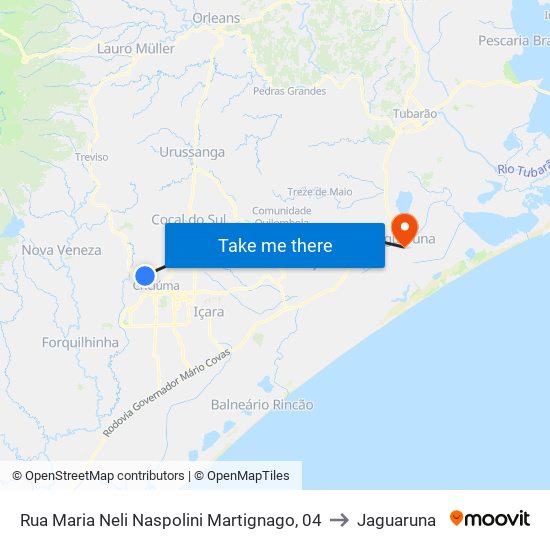 Rua Maria Neli Naspolini Martignago, 04 to Jaguaruna map
