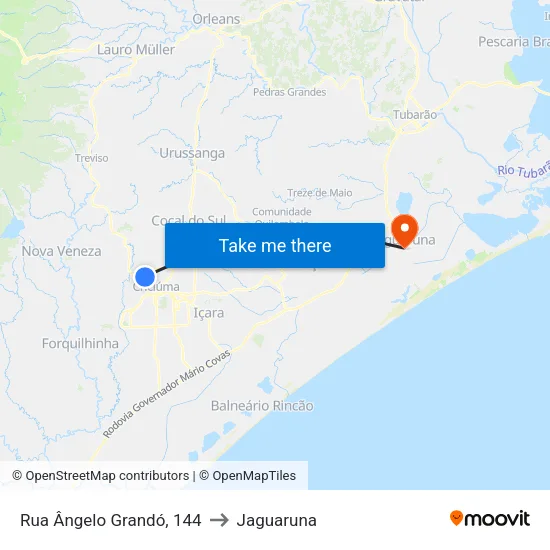 Rua Ângelo Grandó, 144 to Jaguaruna map