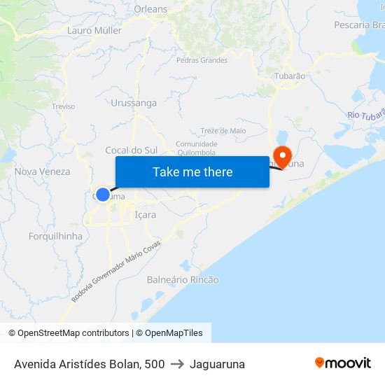 Avenida Aristídes Bolan, 500 to Jaguaruna map