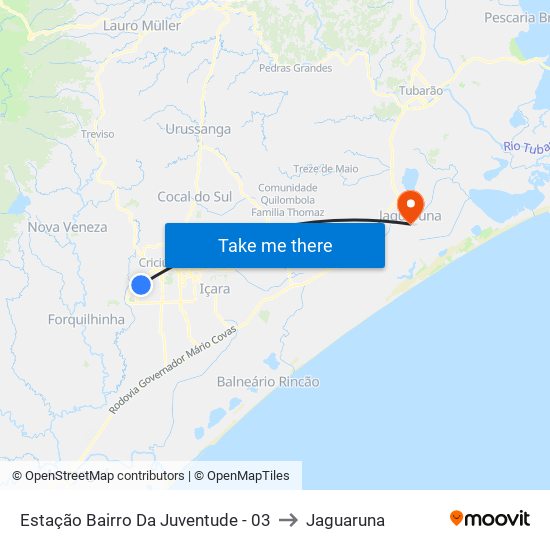 Estação Bairro Da Juventude - 03 to Jaguaruna map