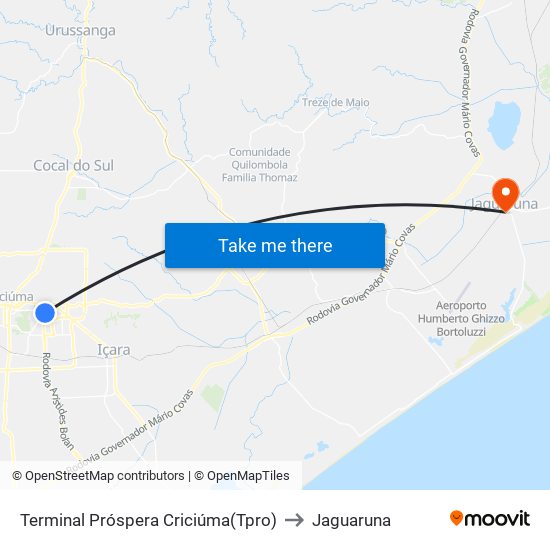 Terminal Próspera Criciúma(Tpro) to Jaguaruna map