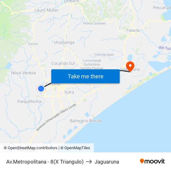 Av.Metropolitana - 8(X Triangulo) to Jaguaruna map
