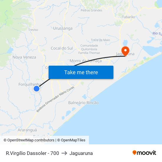 R.Virgílio Dassoler - 700 to Jaguaruna map