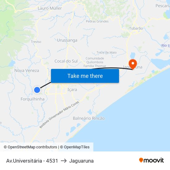 Av.Universitária - 4531 to Jaguaruna map